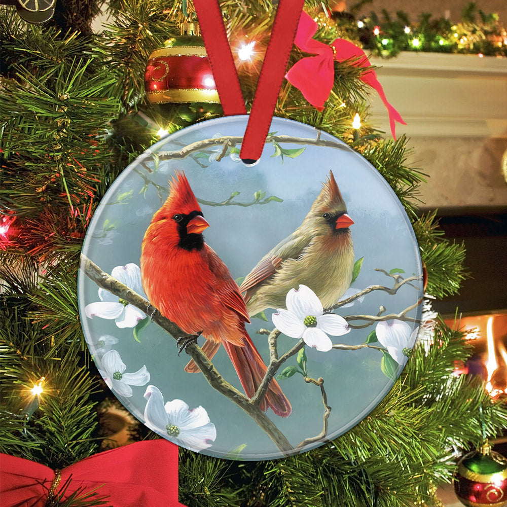 Cardinal Painting Art 2 Ceramic Circle Ornament - Decorative Ornament - Christmas Ornament