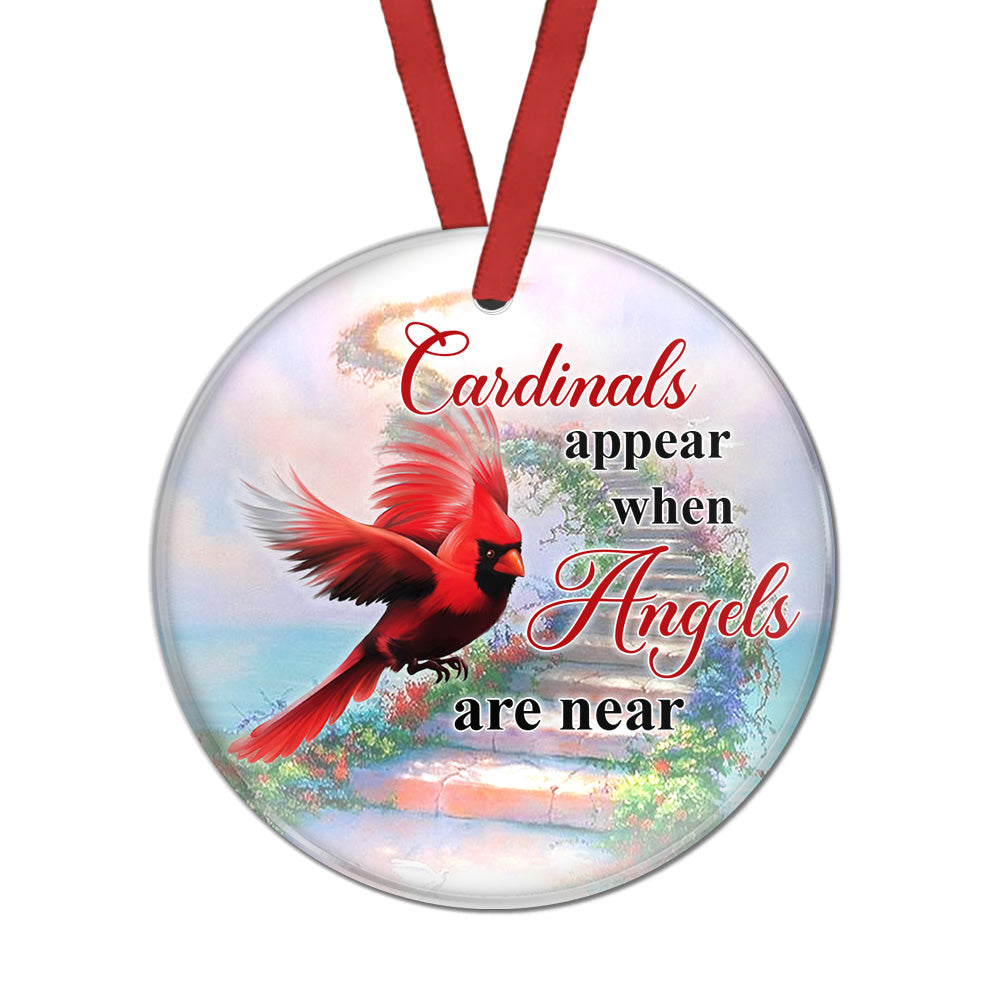 Cardinal When Angels Are Near Ceramic Circle Ornament - Decorative Ornament - Christmas Ornament