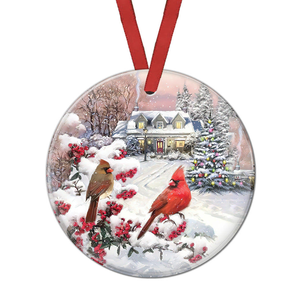 Cardinal Winter Cardinal Art Ceramic Circle Ornament - Decorative Ornament - Christmas Ornament