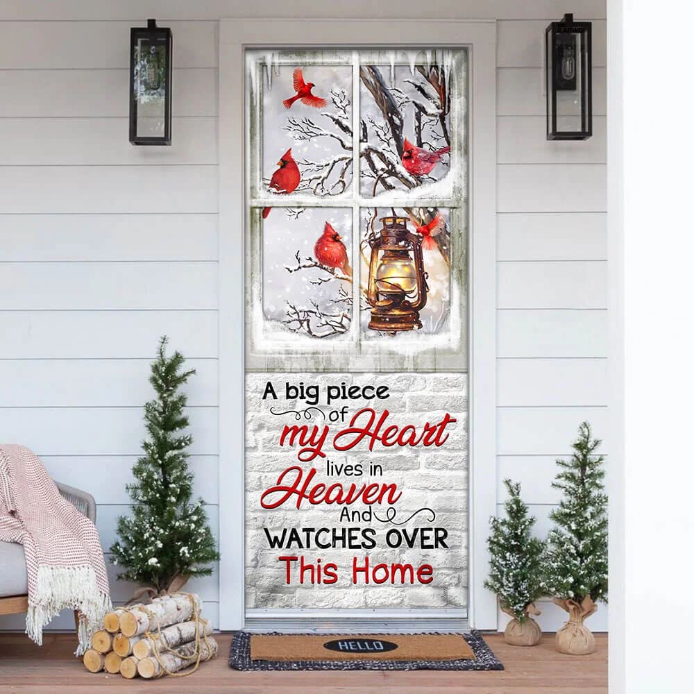 Cardinals. A Big Piece Of My Heart Lives In Heaven Door Cover - Religious Door Decorations