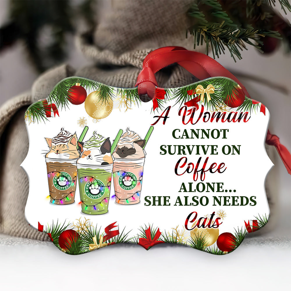 Cat Christmas Coffee Metal Ornament - Christmas Ornament - Christmas Gift