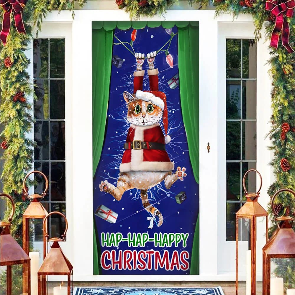 Cat Door Cover Happy Christmas - Front Door Christmas Cover - Christmas Outdoor Decoration