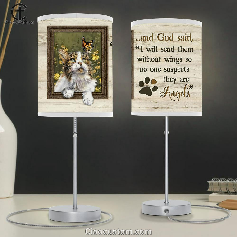Cat I Will Send Them Without Wings Table Lamp Painting - Christian Lamp Art - Gifts For Cat Lovers