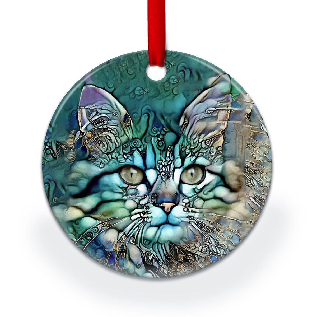 Cat Jewelry Cat Ceramic Circle Ornament - Decorative Ornament - Christmas Ornament