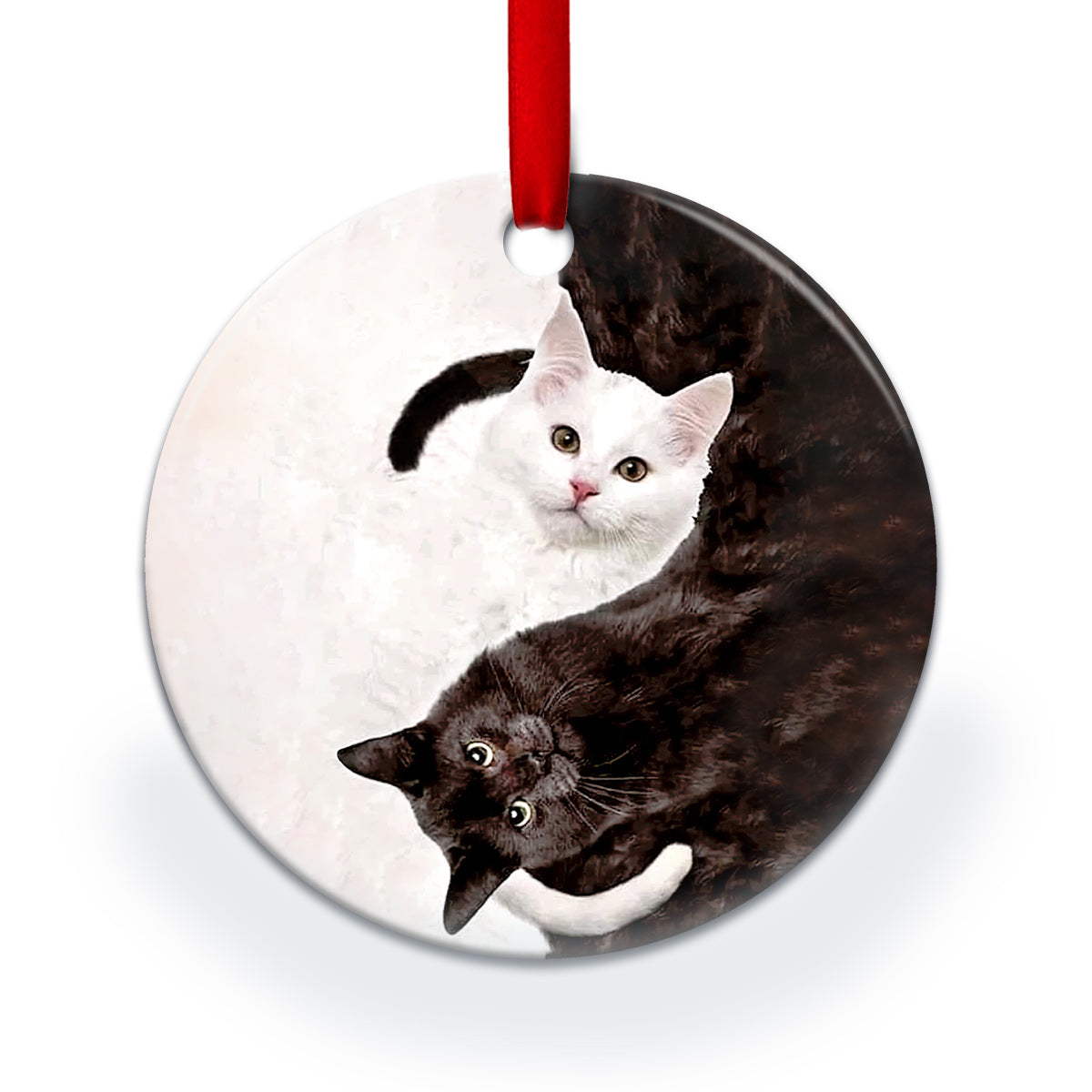 Cat Yin Yang Ceramic Circle Ornament - Decorative Ornament - Christmas Ornament