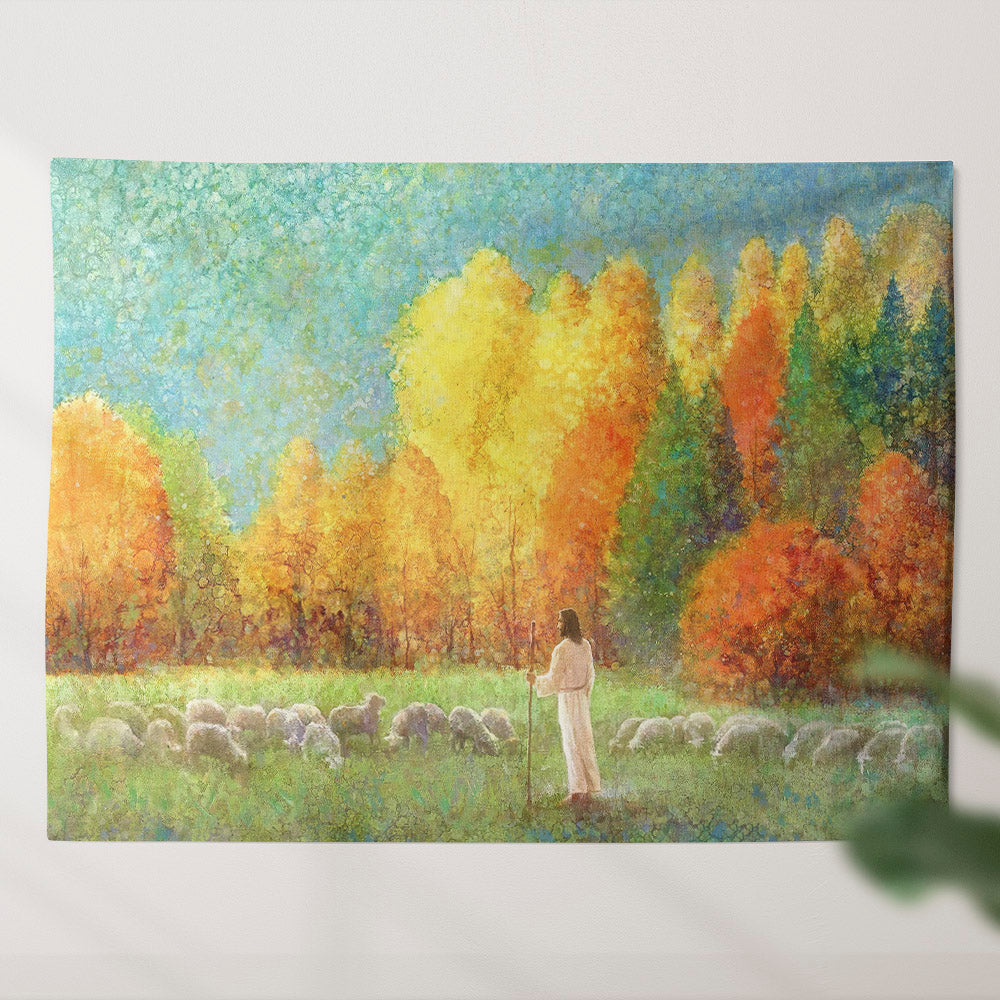Changing Seasons Original Tapestry - Jesus With Lamb - Jesus Tapestry - Christian Wall Tapestry - Religious Tapestry Wall Hangings - Ciaocustom