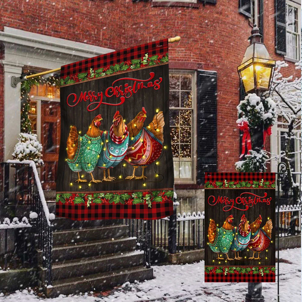 Chicken Hen Christmas Flag Three Hens - Christmas Garden Flag - Christmas House Flag - Christmas Outdoor Decoration