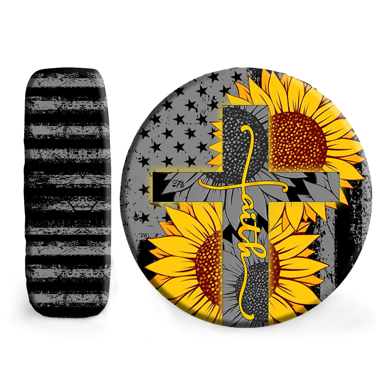 Christ Cross Faith Spare Tire Cover - Cross Sunflower Tire Cover - American Flag Tire Cover Patriot Gift