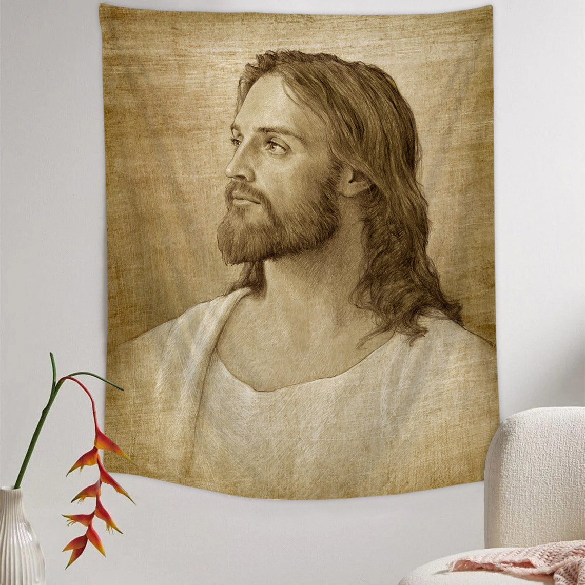 Christ Portrait Tapestry - Jesus Picture - Religious Tapestry - Christian Tapestry Wall Hangings