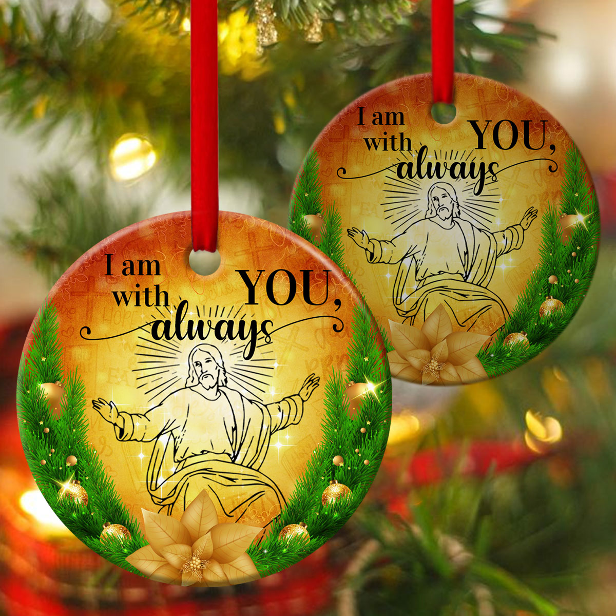 Christian Ceramic Circle Ornament - God Is Always Beside You - Gift For Christmas