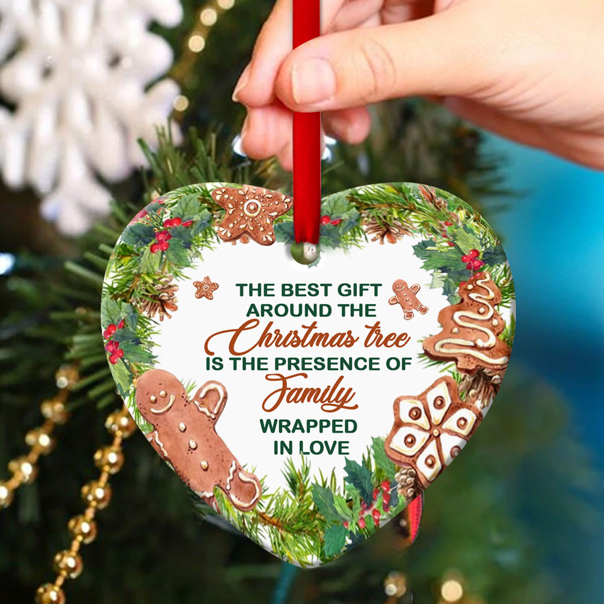 Christian Ceramic Heart Ornament - The Best Gift For Christmas Is Family's Love - Christian Hanging Gift