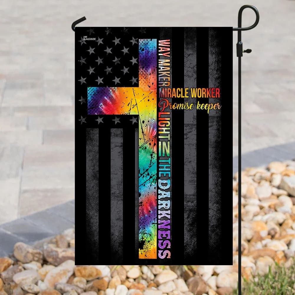Christian Cross Way Maker Miracle Worker House Flags - Christian Garden Flags - Outdoor Christian Flag