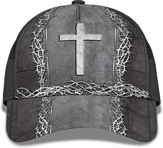 Christian Cross With Crown Of Thorn All Over Print Baseball Cap - Christian Hats For Men Women