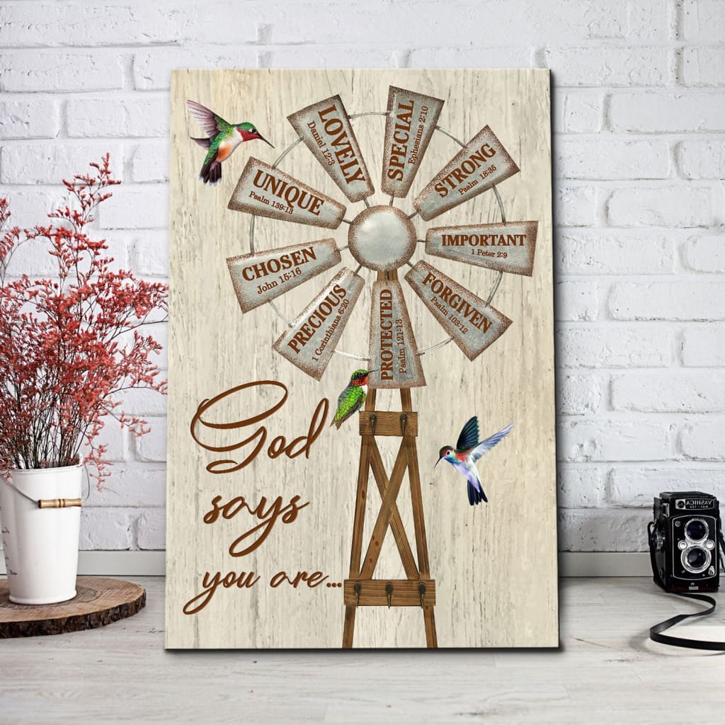 Christian Farmhouse Windmill God Says You Are Canvas Art - Bible Verse ...