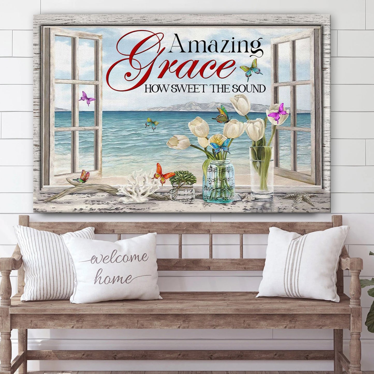 Christian Wall Art Amazing Grace How Sweet The Sound Butterflies Canvas Print