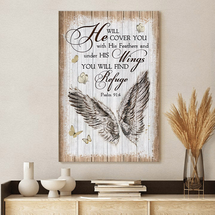 Christian Wall Art Psalm 914 He Will Cover You With His Feathers Canvas Print