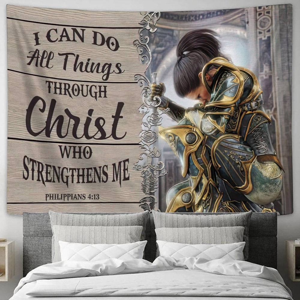 Christian Warrior Philippians 413 I Can Do All Things Through Christ Tapestry Wall Art - Jesus Tapestry