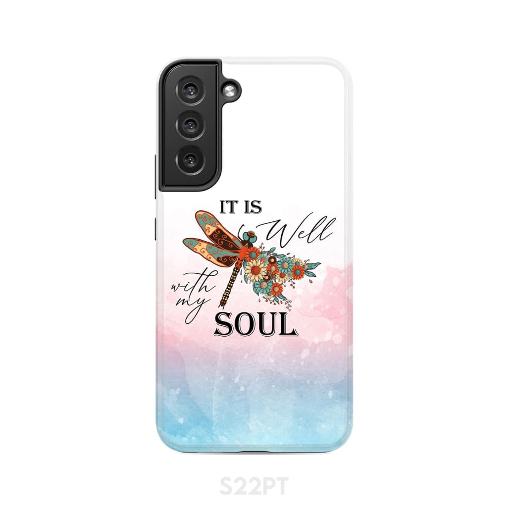 Christian phone case It is Well with My Soul Dragonfly flowers - Bible Verse IPhone & Samsung Cases