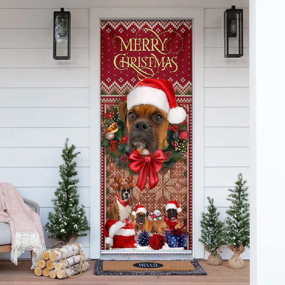 Christmas Begins With Boxer Door Cover - Front Door Christmas Cover - Christmas Outdoor Decoration