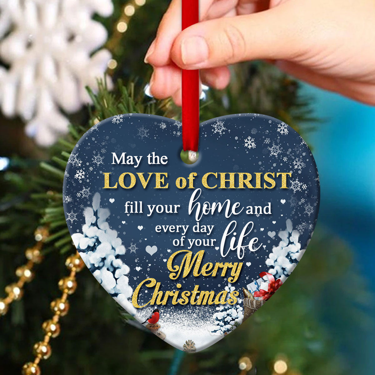 Christmas Blessing Ceramic Heart Ornament - The Love Of Jesus - Christmas Decor - Funny Ornament