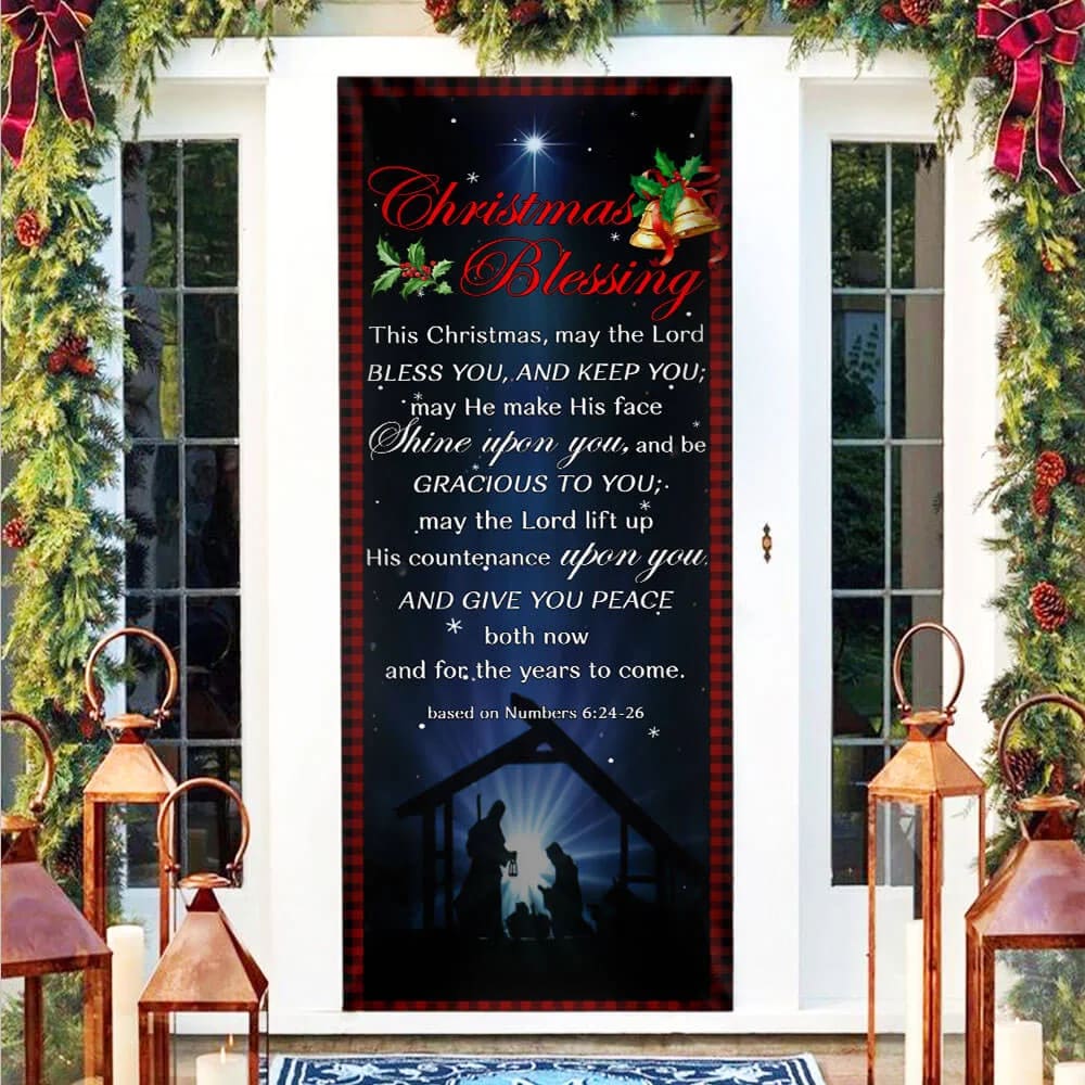 Christmas Blessing Door Cover - Front Door Christmas Cover - Christmas Outdoor Decoration