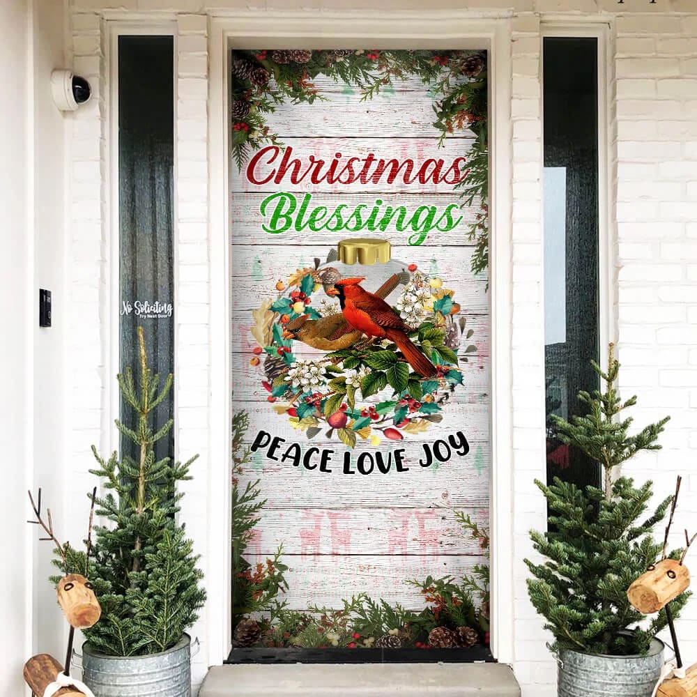 Christmas Cardinal Door Cover Christmas Blessings Love, Peace, Joy - Cardinal Christmas Decor - Christmas Door Cover Decorations