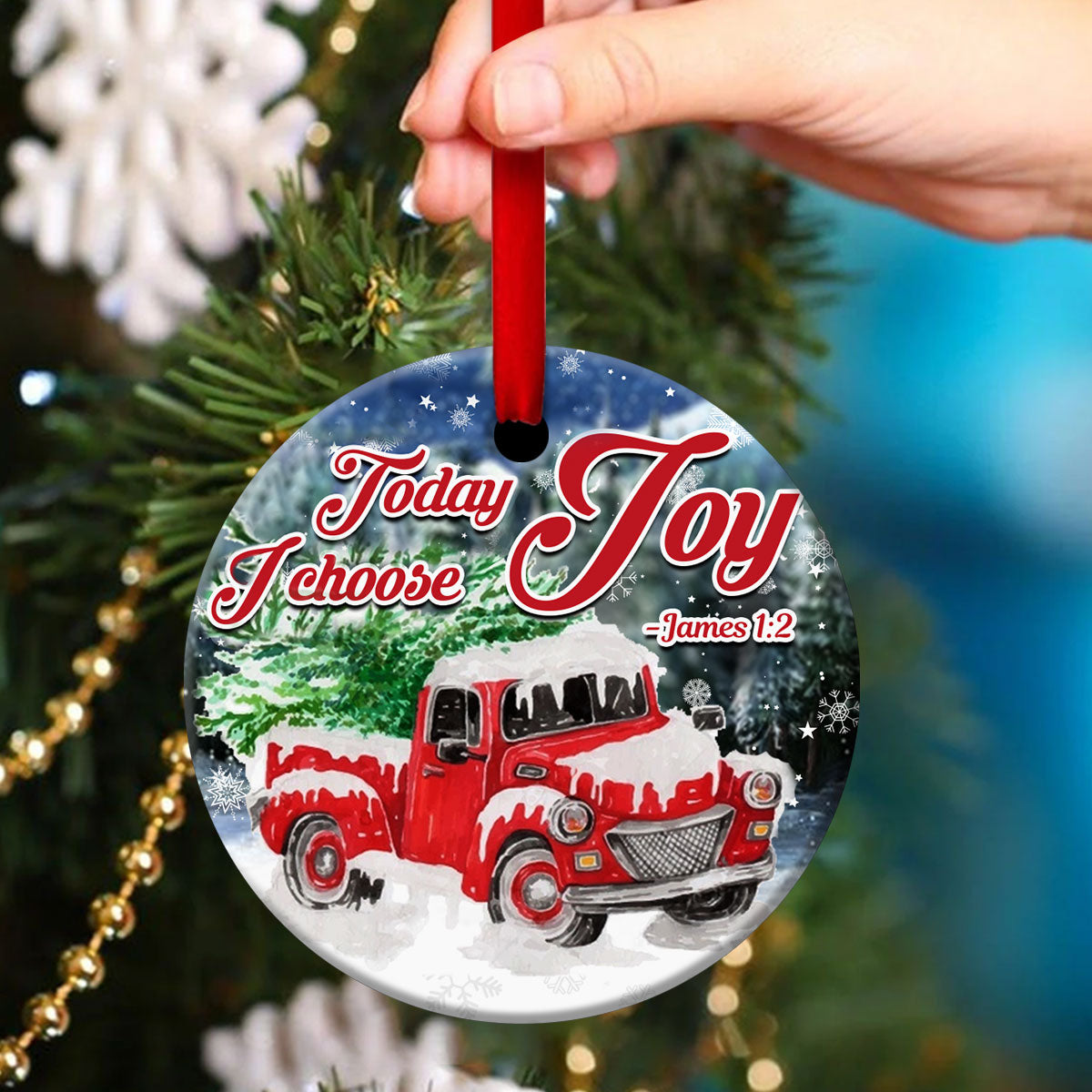 Christmas Ceramic Circle Ornament - I Choose Joy For Today - Ornaments Hanging Gift - Nativity Ornaments