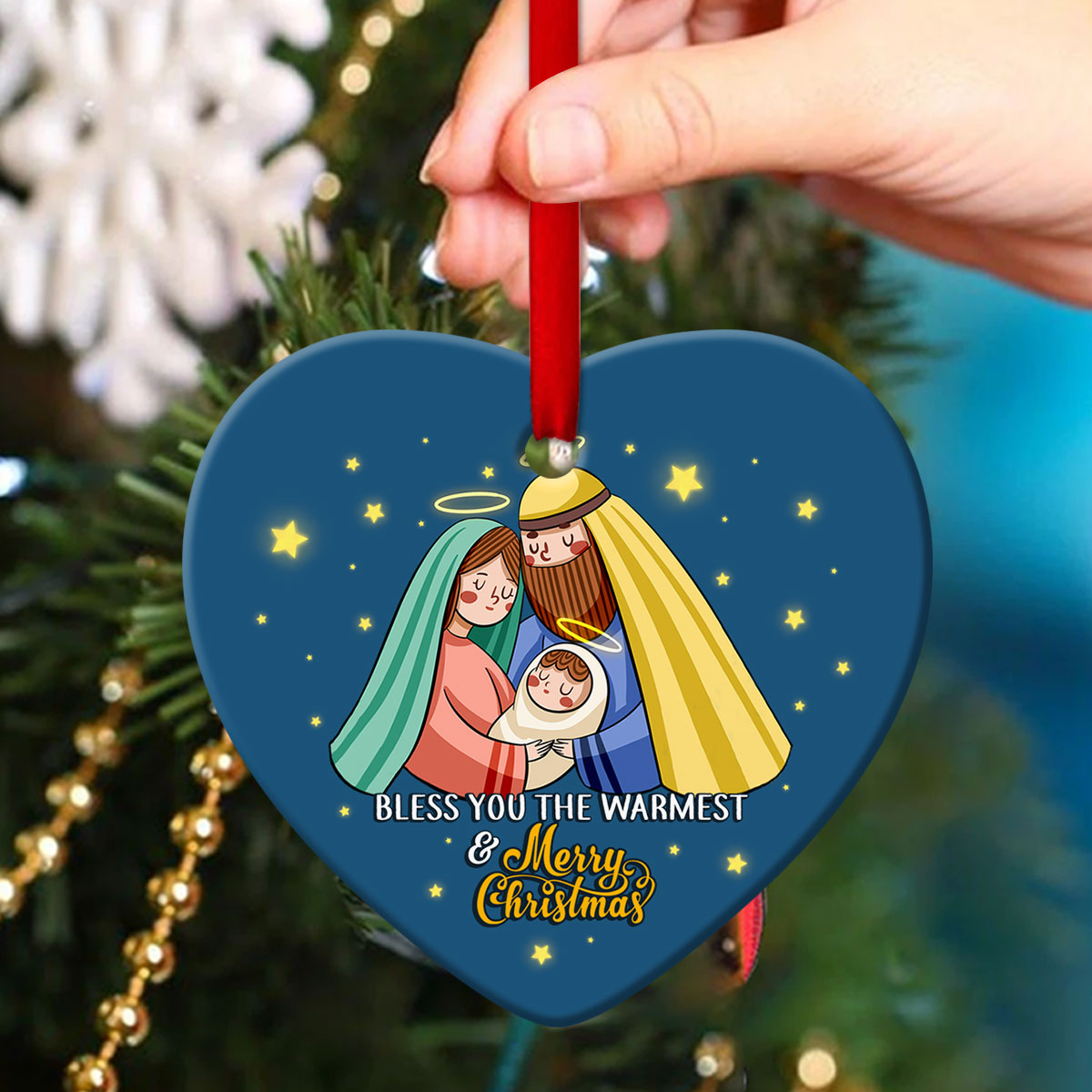 Christmas Ceramic Heart Ornament - Bless You The Warmest - Christian Gift For Friends - Unique Gifts