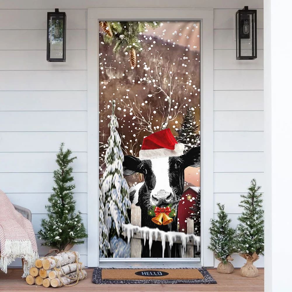Christmas Cow Door Cover - Door Christmas Cover - Christmas Outdoor Decoration