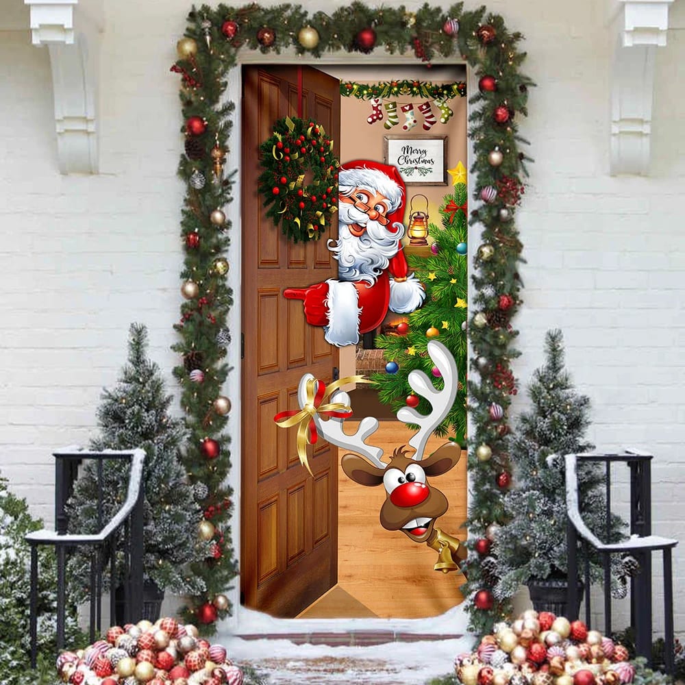 Christmas Is Coming Door Cover - Santa Claus Door Cover - Christmas Outdoor Decoration