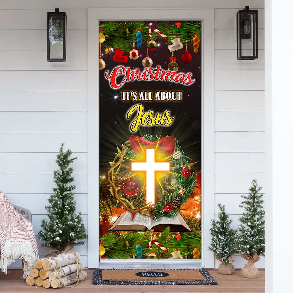 Christmas It’s All About Jesus Door Cover - Jesus Christmas Decor - Christmas Outdoor Decoration