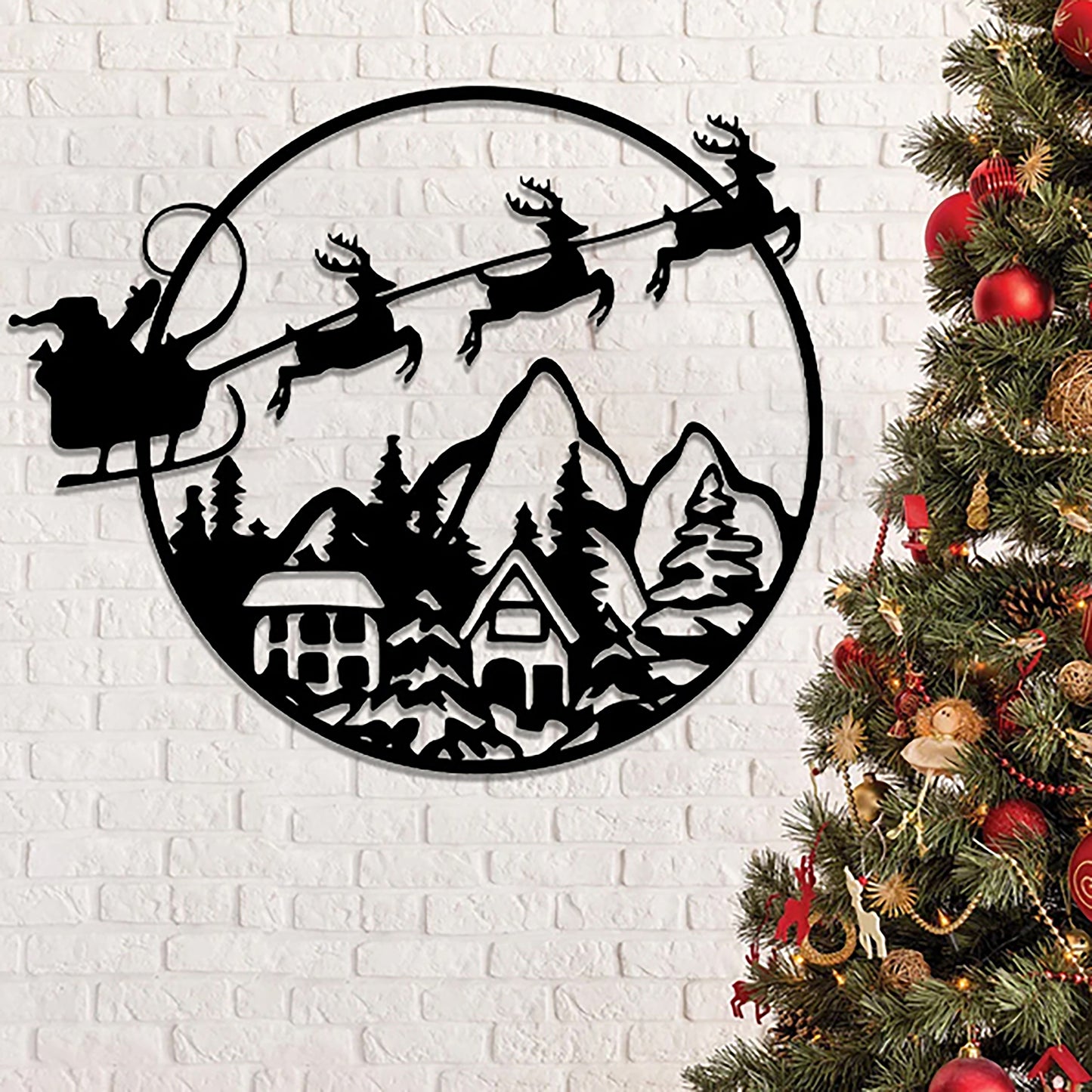 Christmas Scene Metal Wall Art - Metal Santa Sign - Metal Christmas Signs - Ciaocustom