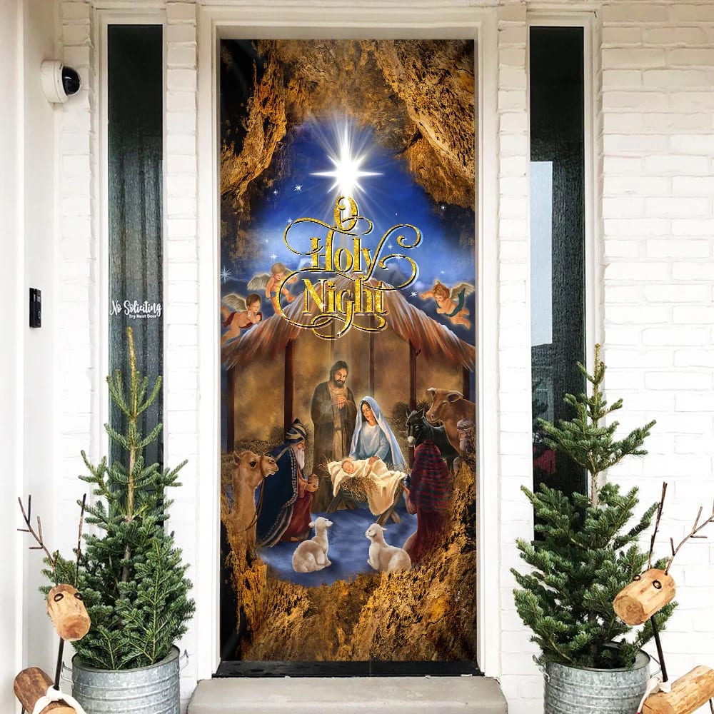 Christmas Silent Night Door Cover Jesus Is Born - Door Christmas Cover - Christmas Outdoor Decoration