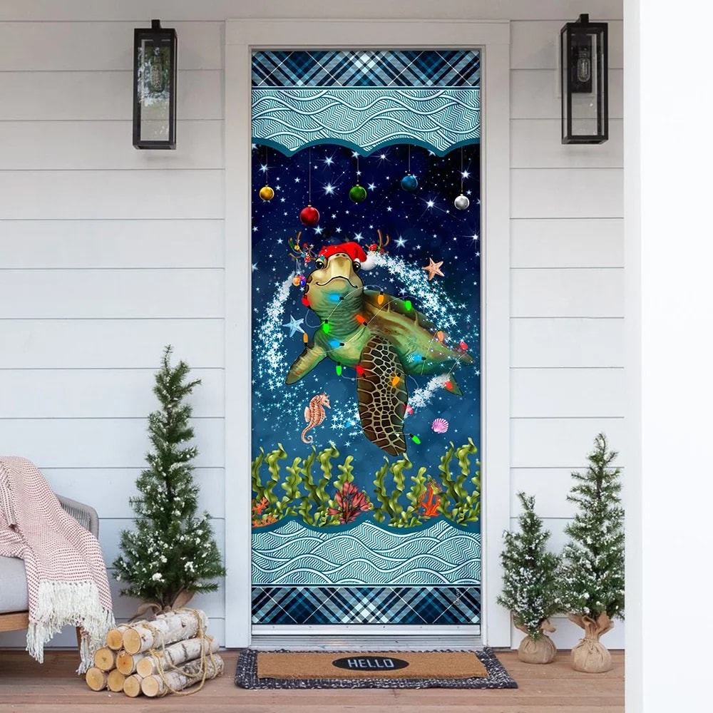 Christmas Turtle Door Cover - Door Christmas Cover - Christmas Outdoor Decoration