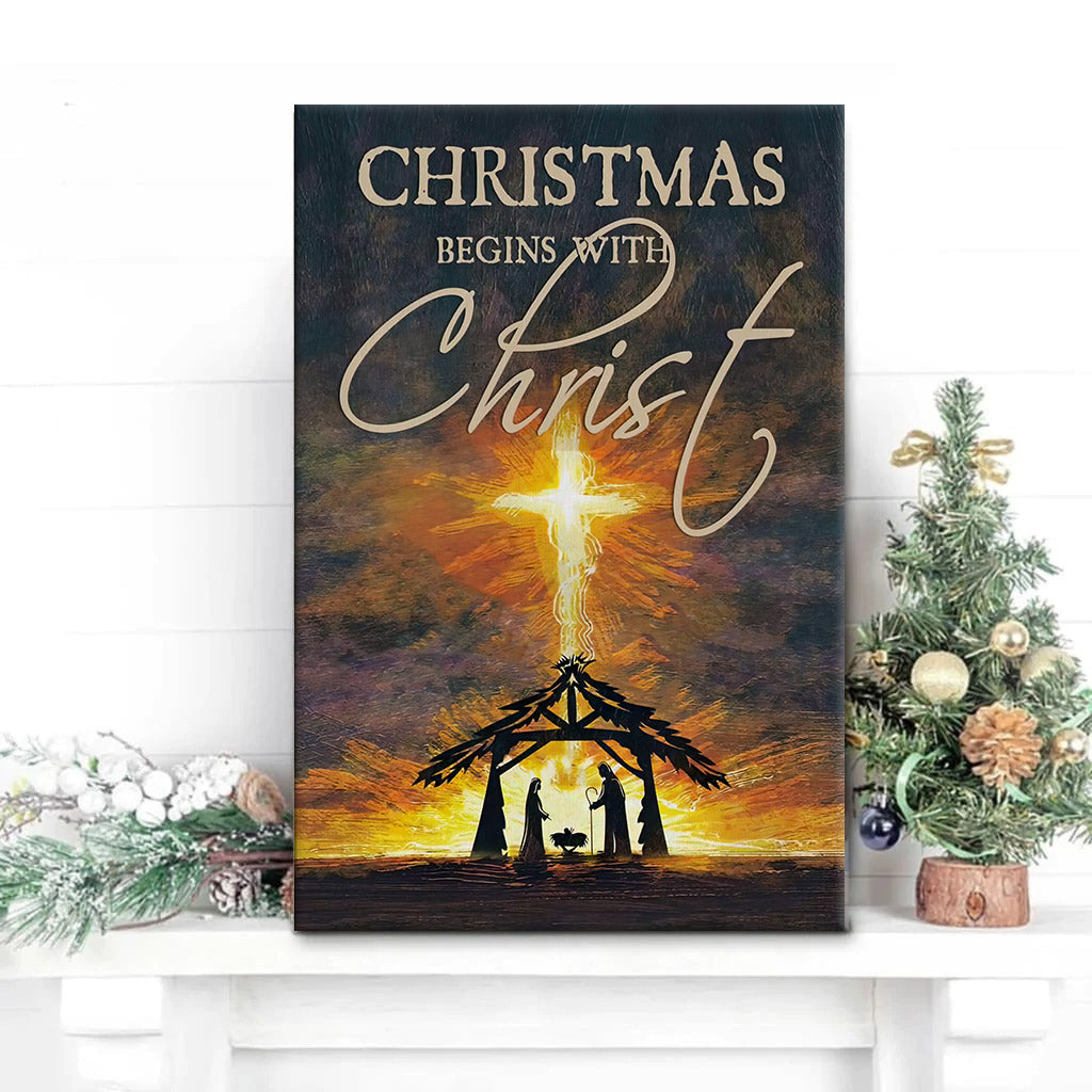 Christmas Wall Art Canvas Begins With Christ Print - Religious Canvas Painting
