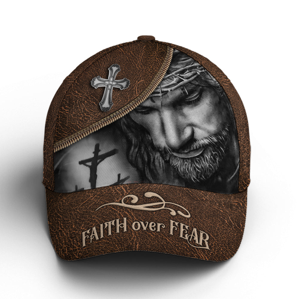 Classic Leather Style Faith Over Fear Baseball Cap