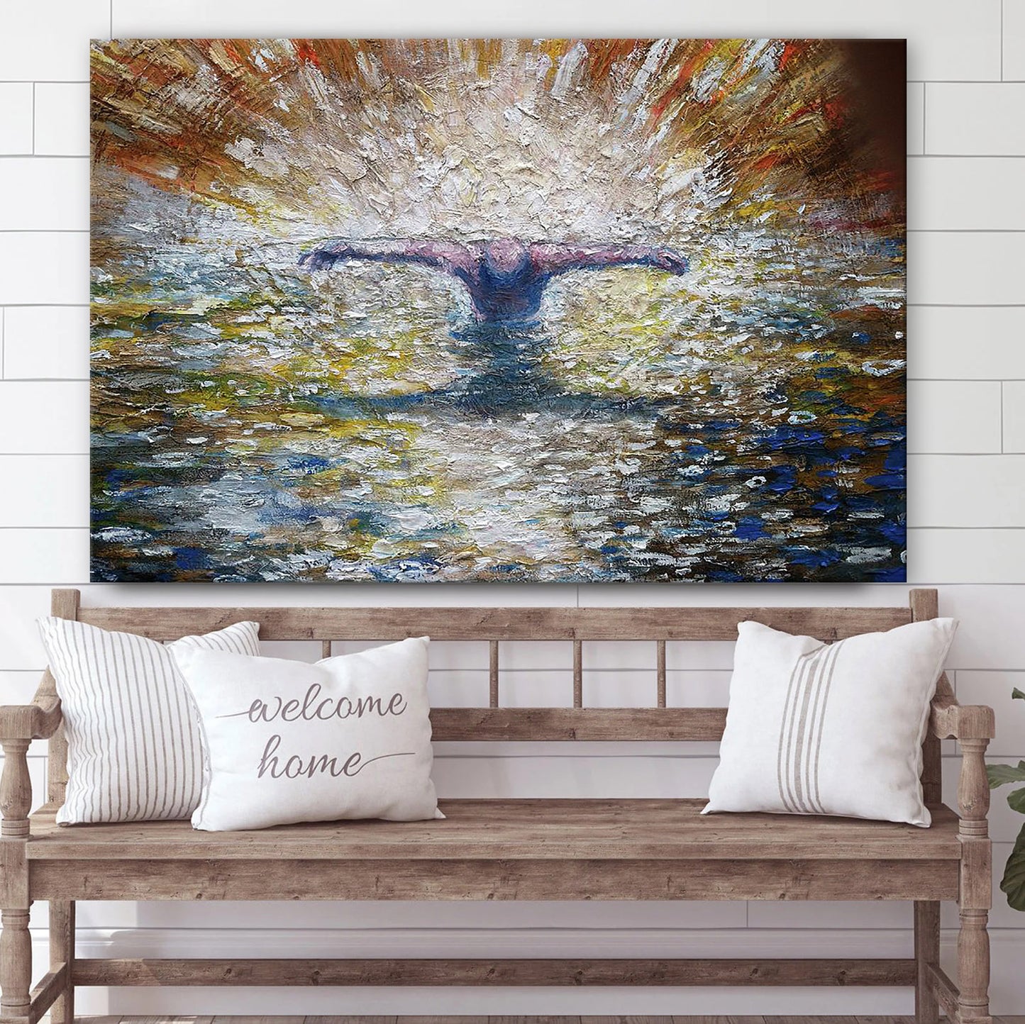 Close Up Of Baptism Of The Christ Canvas Wall Art - Jesus Baptism Canvas - Christian Paintings For Home