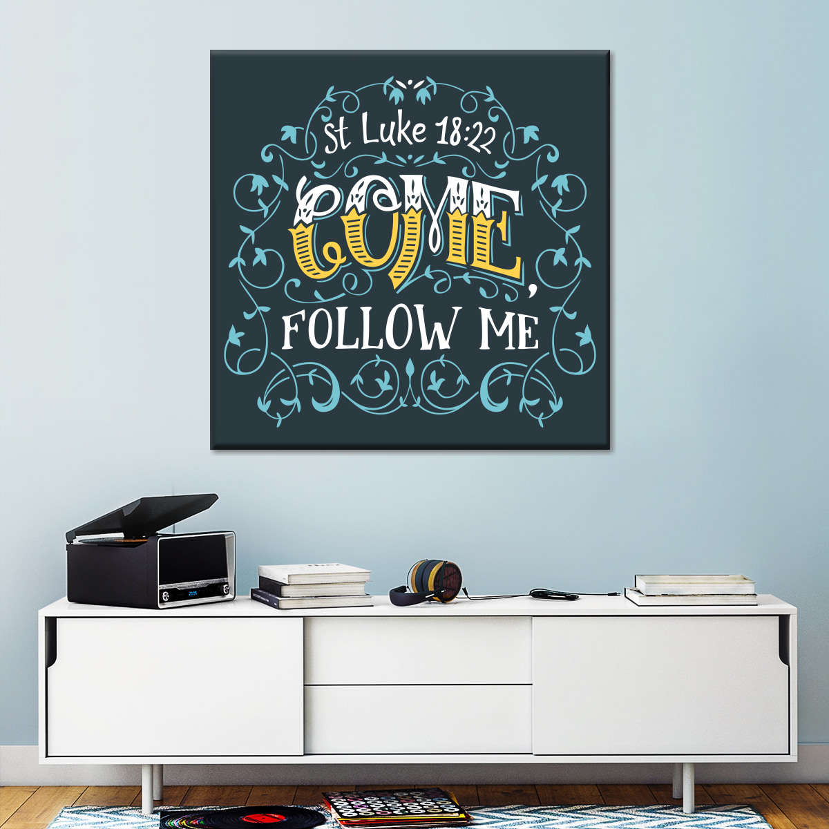 Come Follow Me Typography Square Canvas Wall Art - Bible Verse Wall Art Canvas - Religious Wall Hanging