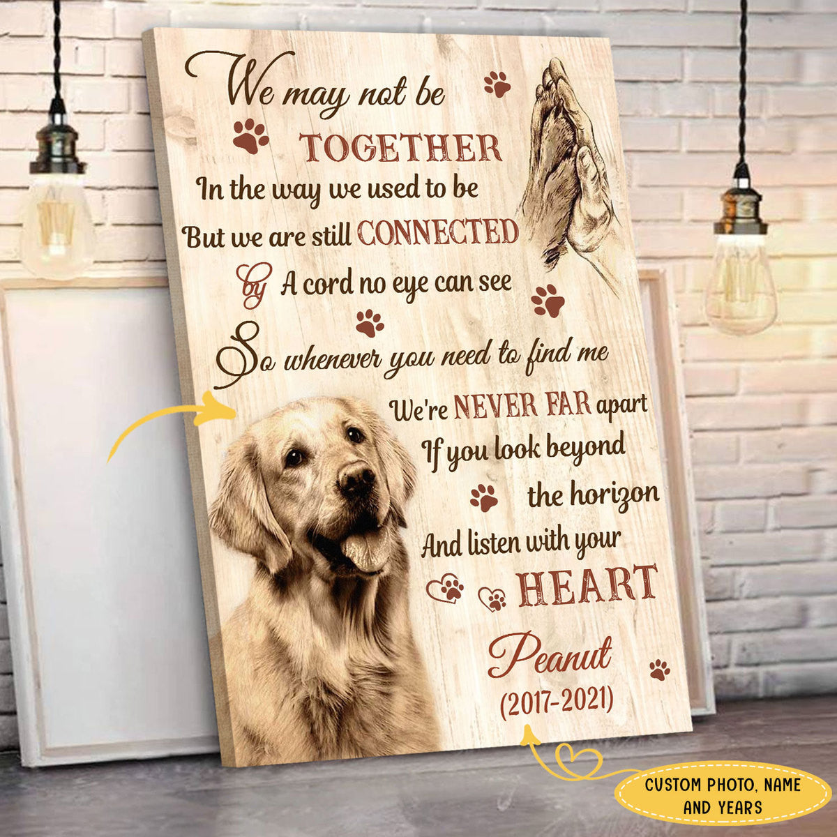 Connected By Heart Personalized Pet Memorial Canvas Wall Art - Pet Memorial Gifts