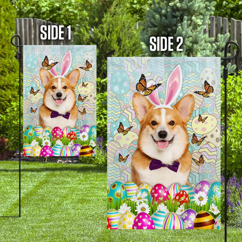Corgi Happy Easter House Flag - Easter Garden Flag - Easter Outdoor Decor
