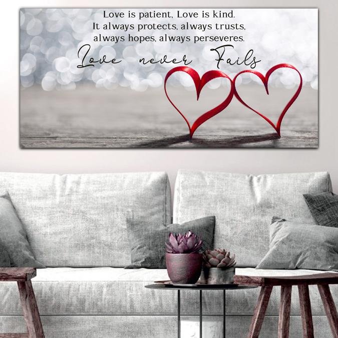 Couple Hearts Love Is Patient, Love Is Kind Wall Art - Christian Canvas Wall Art