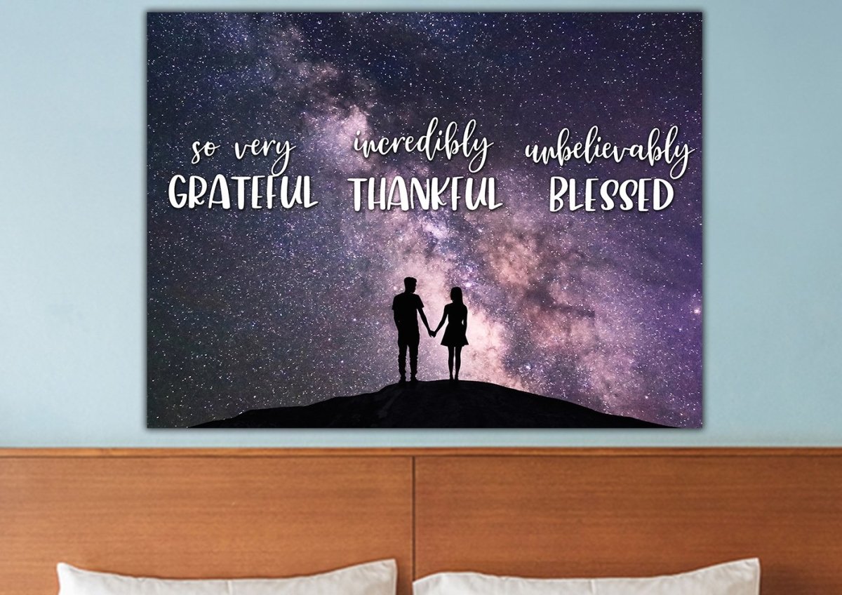 Couple Stars Thankful, Grateful & Blessed Wall Art - Christian Canvas Wall Art