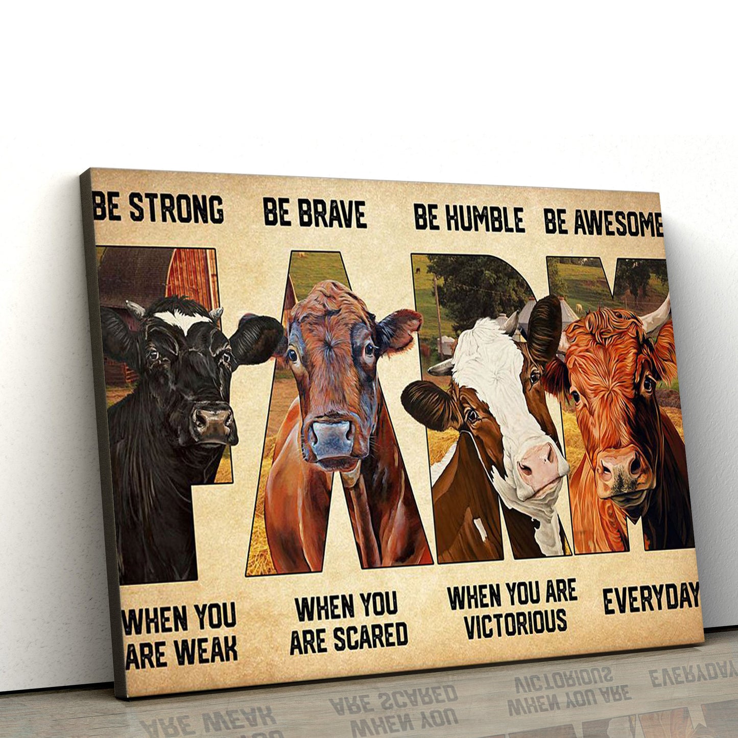 Cow Be Strong When You Are Weak Canvas Wall Art - Christian Canvas Wall Decor - Bible Verse Wall Art Canvas - Farmer Gift