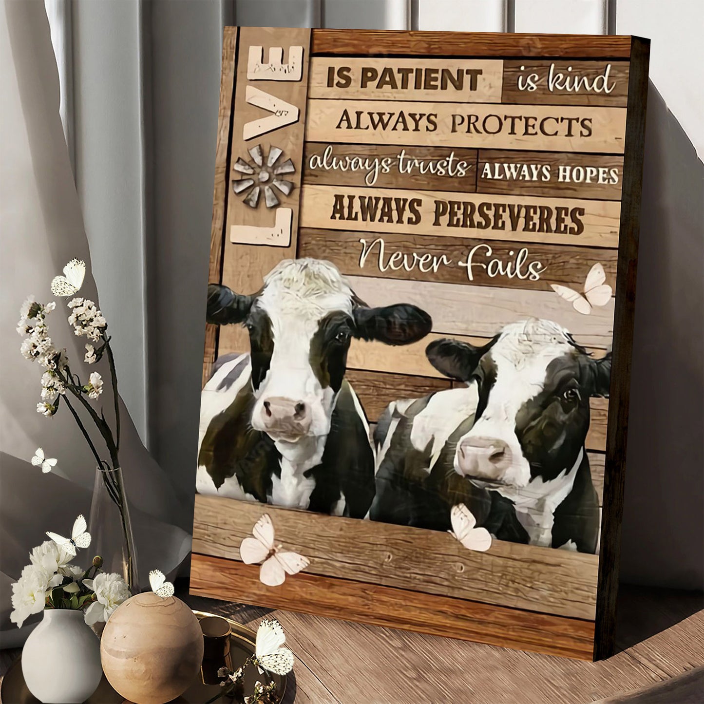 Cow Love Is Patient Love Is Kind Wall Art Canvas - Christian Canvas Wall Art - Gift For Farmer