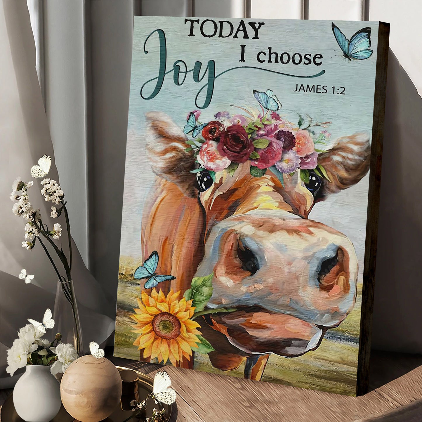 Cow Today Is Choose Joy Wall Art Canvas - Christian Canvas Wall Art - Gift For Farmer