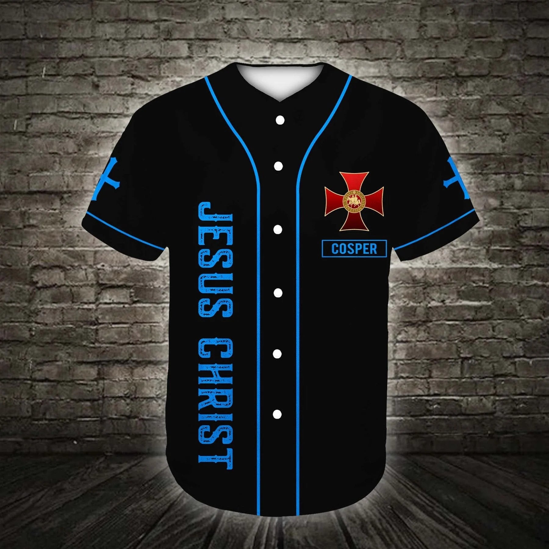 Cross Baseball Jersey - Because Of Him Heaven Knows My Name Custom Baseball Jersey