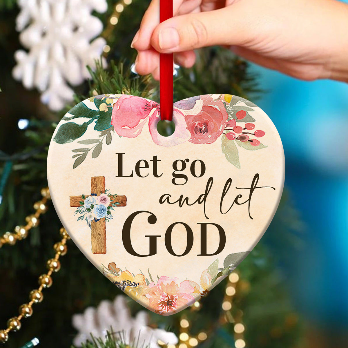 Cross Ceramic Heart Ornament - Let Go Your Problem And Let God Handle It Ornament- Christian Hanging Gift