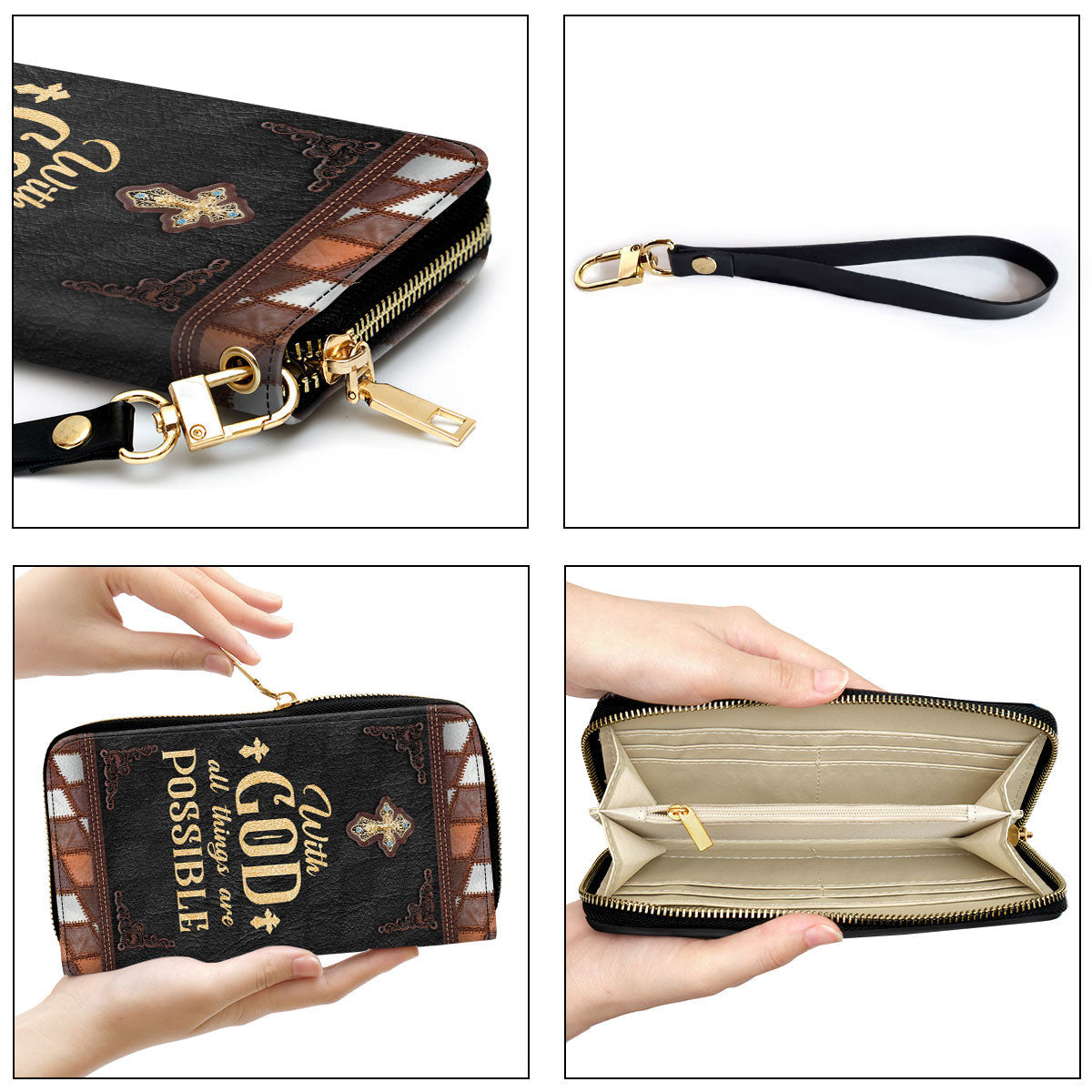Cross Christ Gift For Women Of God With God All Things Are Possible Clutch Purse For Women - Personalized Name - Christian Gifts For Women
