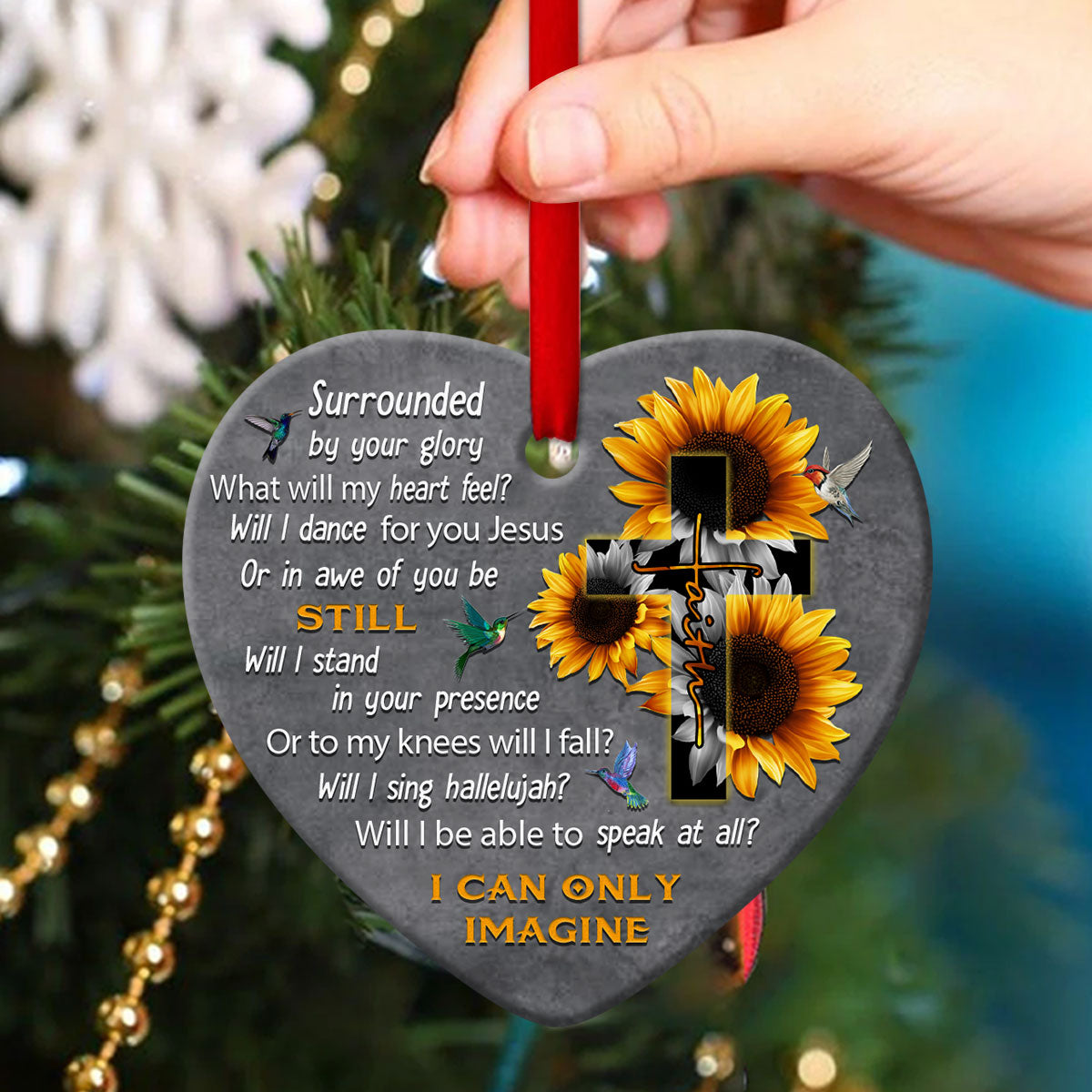 Cross Christian Ceramic Heart Ornament - Will I Dance For You Ornament- Christian Hanging Gift