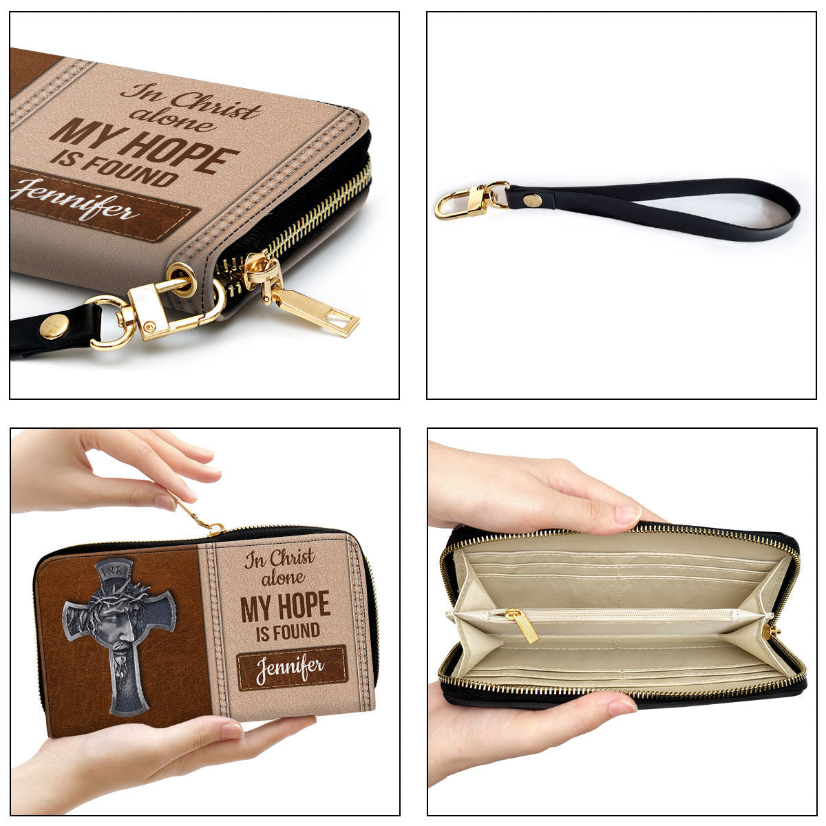 Cross In Christ Alone, My Hope Is Found Clutch Purse For Women - Personalized Name - Christian Gifts For Women